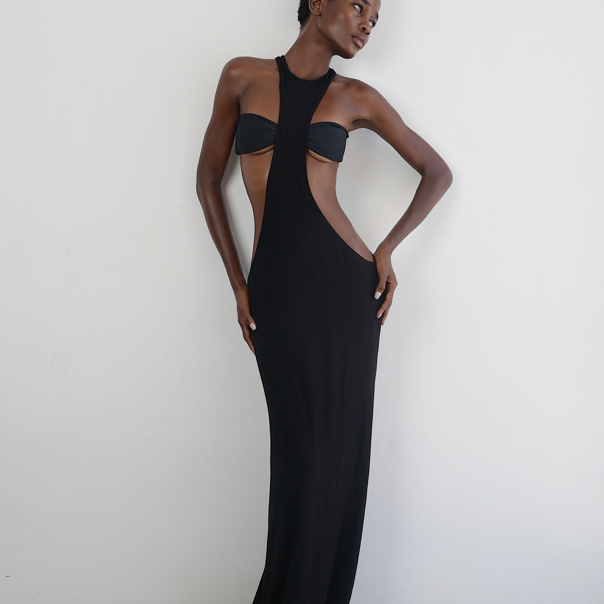 halter neck low back dress Casual Silk Slip Wedding with Draping Pleasant to the touch Ingredients Bahari Low Back Halter Maxi