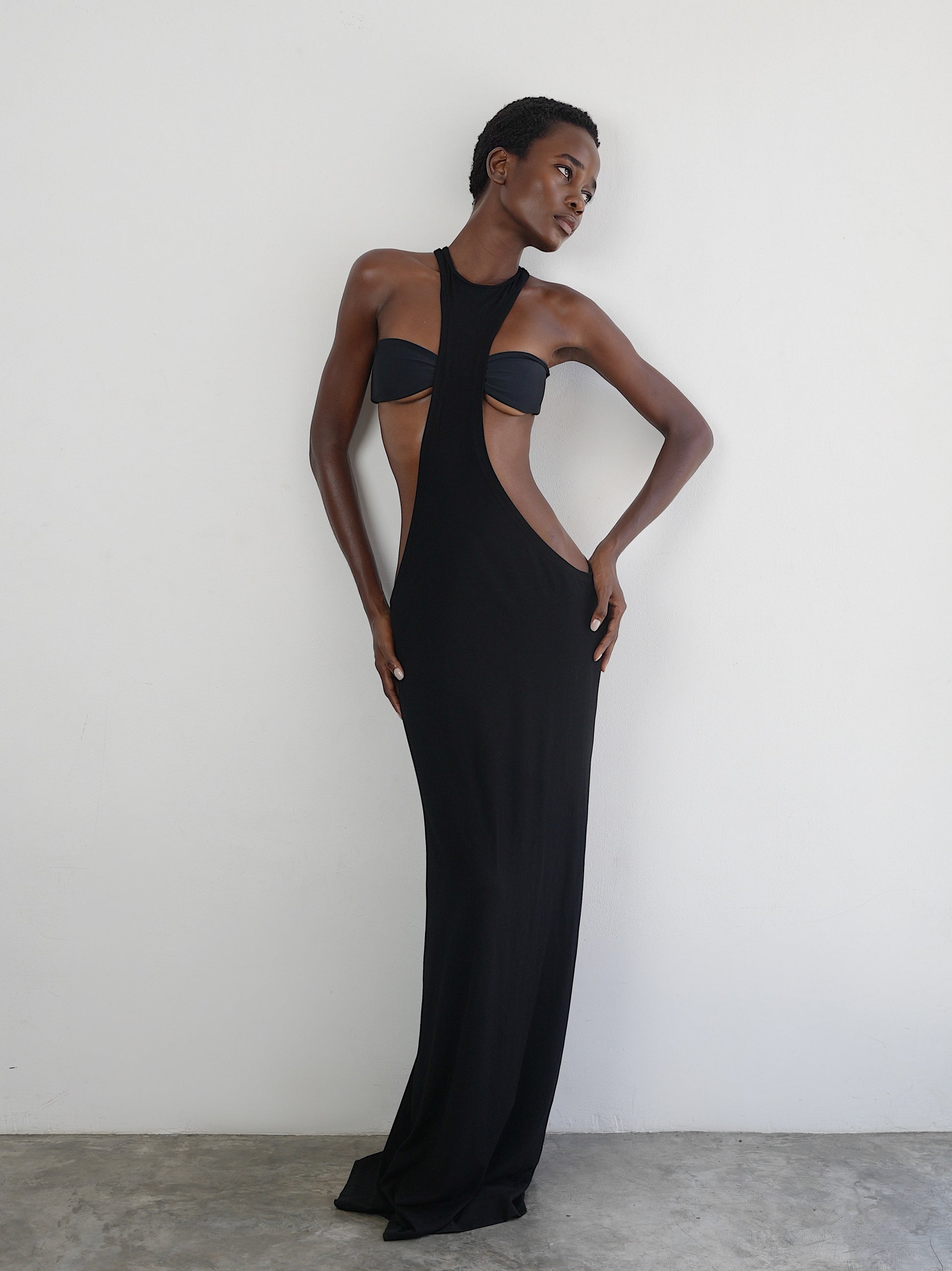 open back racer bodycon maxi dress Women taupe raceback bodycon back slit stretch maxi dress size M